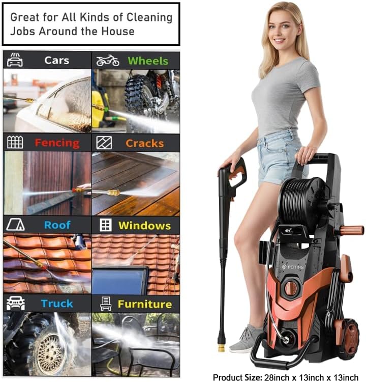 FOTING Electric Pressure Washer 4500PSI — 4 Nozzles & Foam Cannon, Red