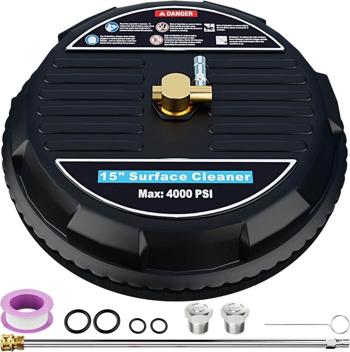 FOTING Pressure Washer Surface Cleaner 15" — 4000PSI, 2 Nozzles, 1/4" Quick Connect