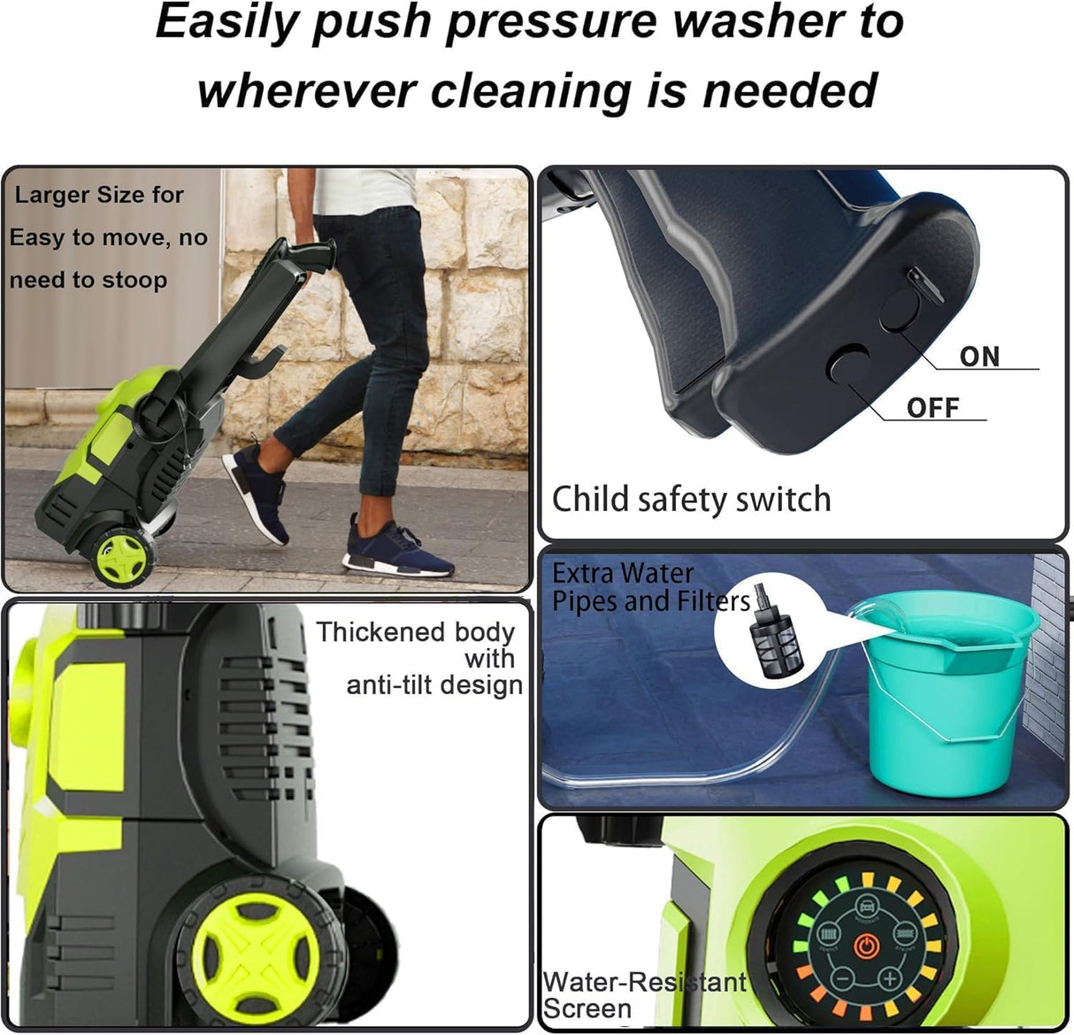 FOTING Electric Pressure Washer 4500PSI — 4 Nozzles & Foam Cannon, 30" Tall