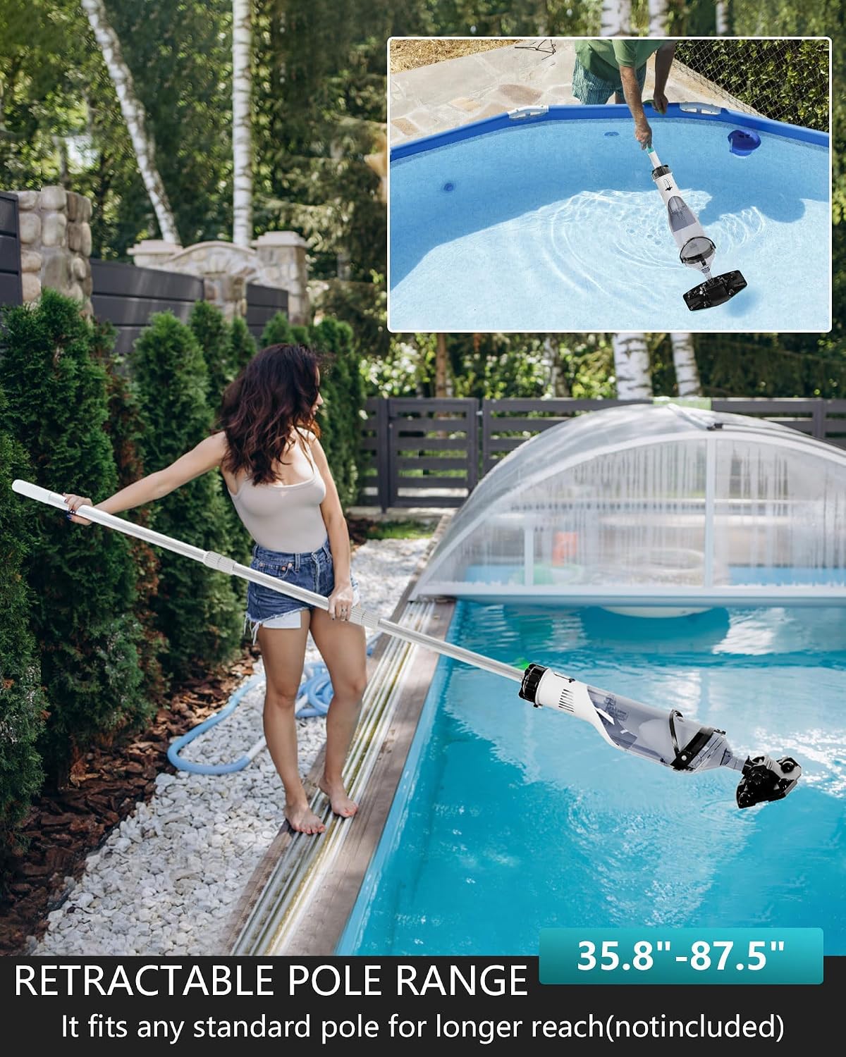 FOTING Cordless Pool Vacuum 19.5GPM — All-Angle Head, LED Display