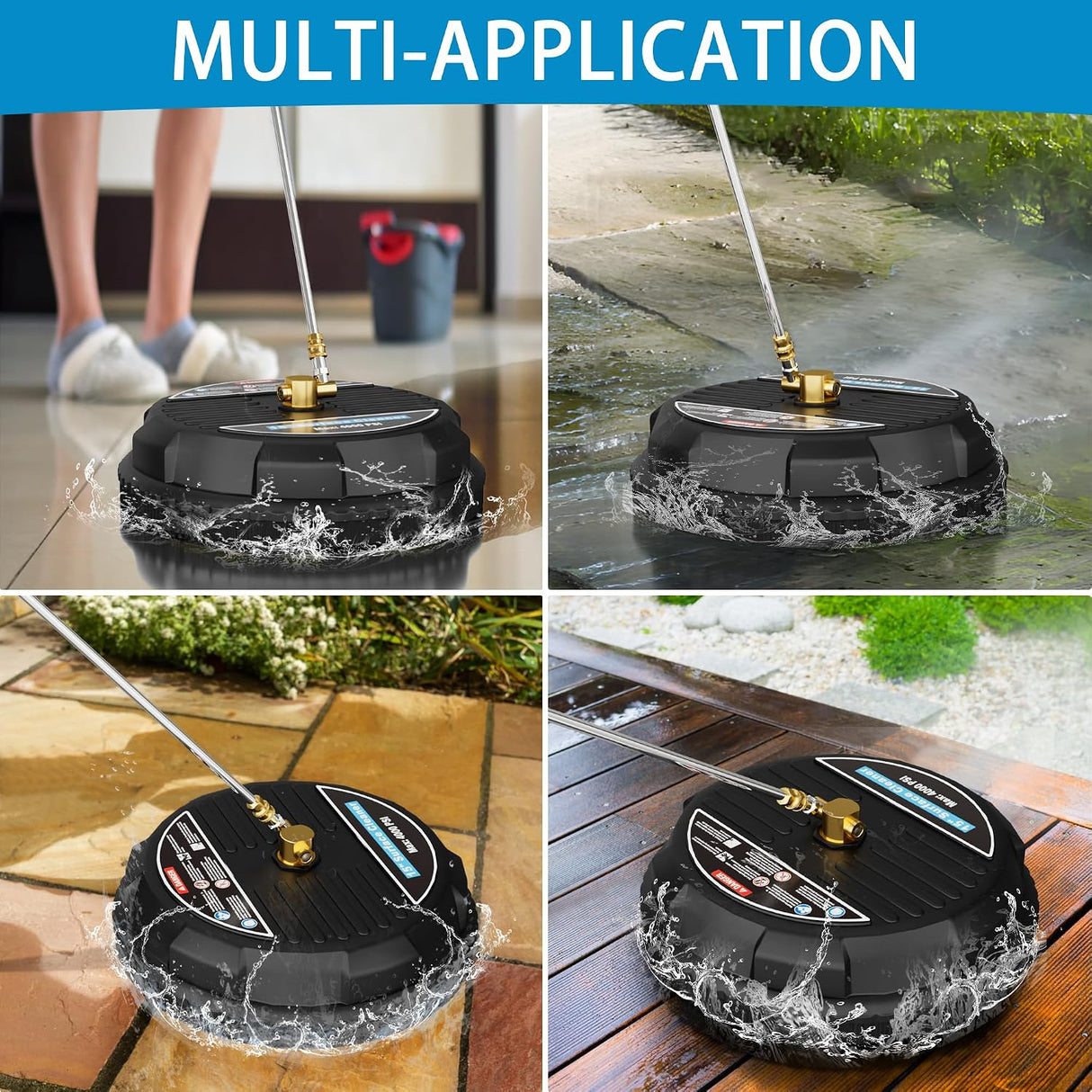 FOTING Pressure Washer Surface Cleaner 15" — 4000PSI, 2 Nozzles, 1/4" Quick Connect