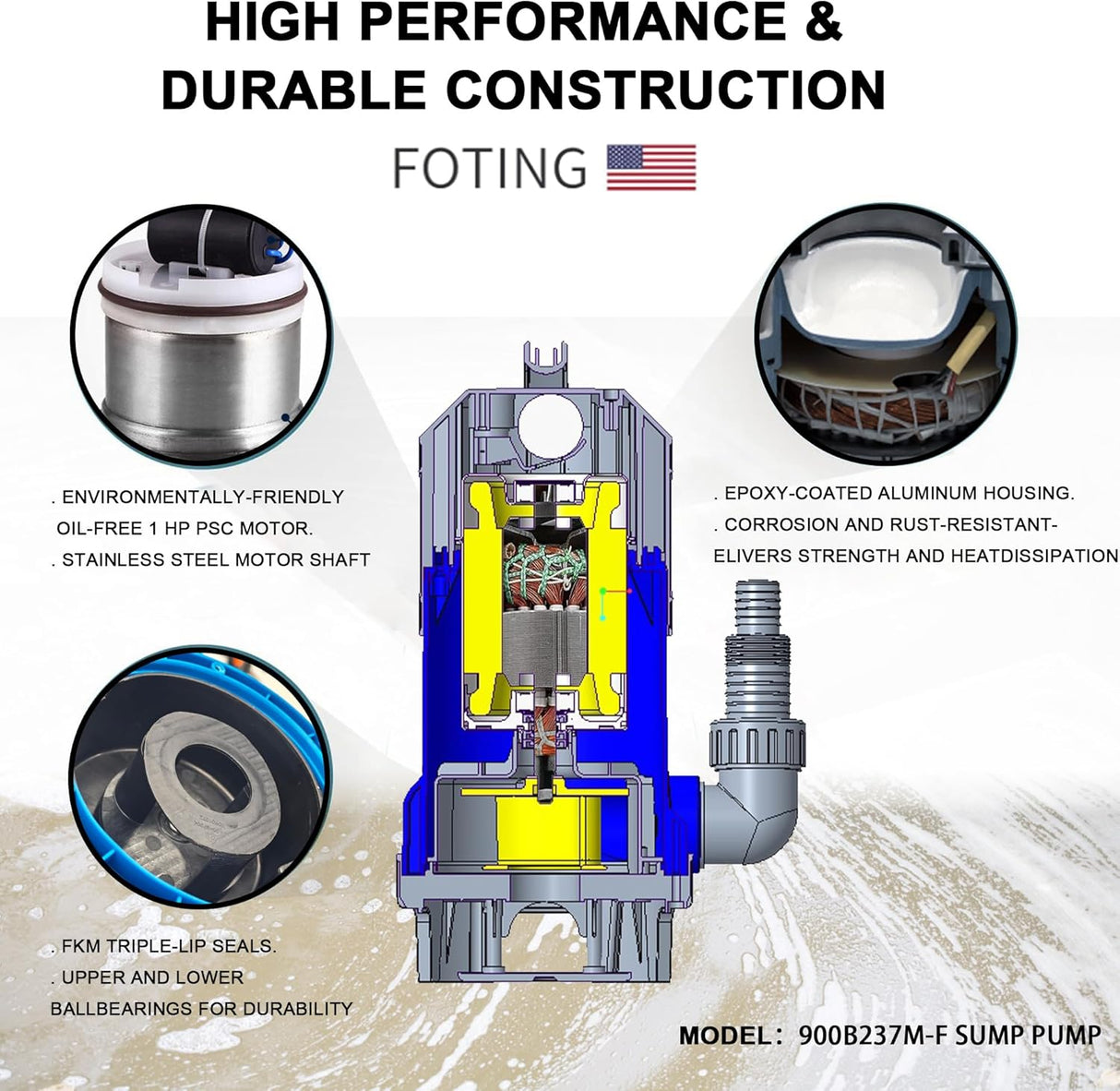 FOTING Submersible Sump Pump — High Flow, Clean & Dirty Water, Float Switch, Extra Large