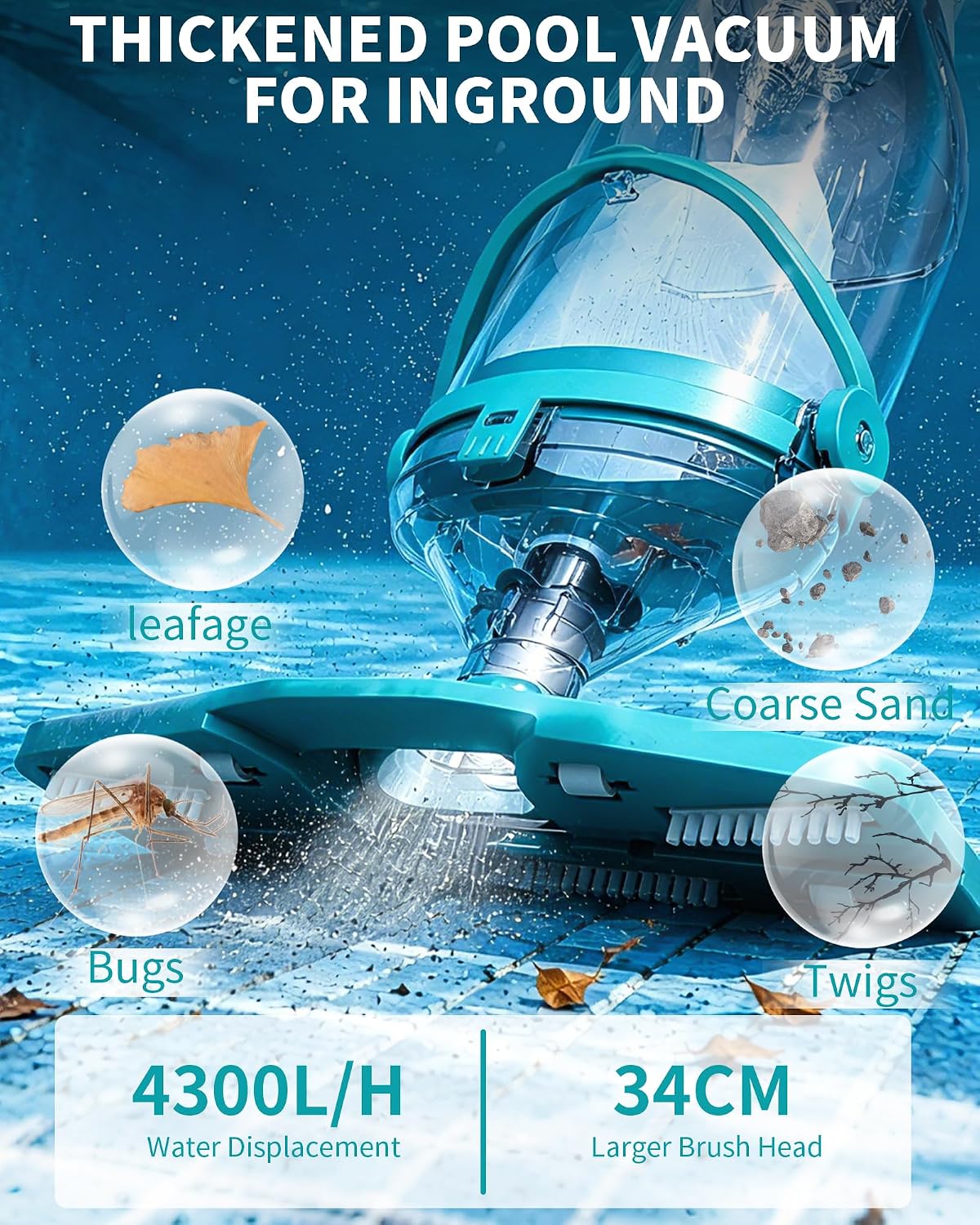 FOTING Cordless Pool Vacuum 19.5GPM — LED Display, Rechargeable