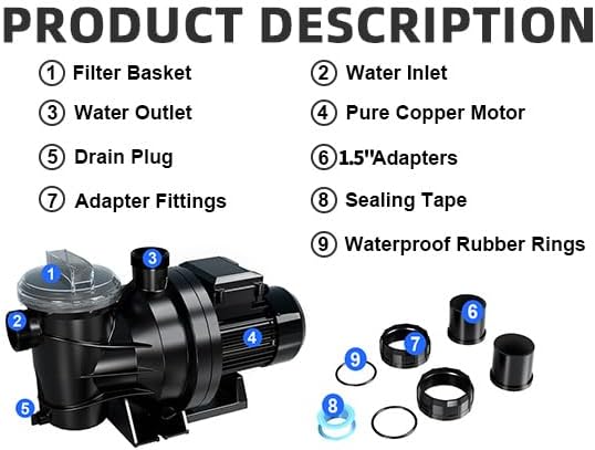 FOTING 1.5HP In/Above Ground Pool Pump 6000GPH — Self-Priming, Single Speed, 115V