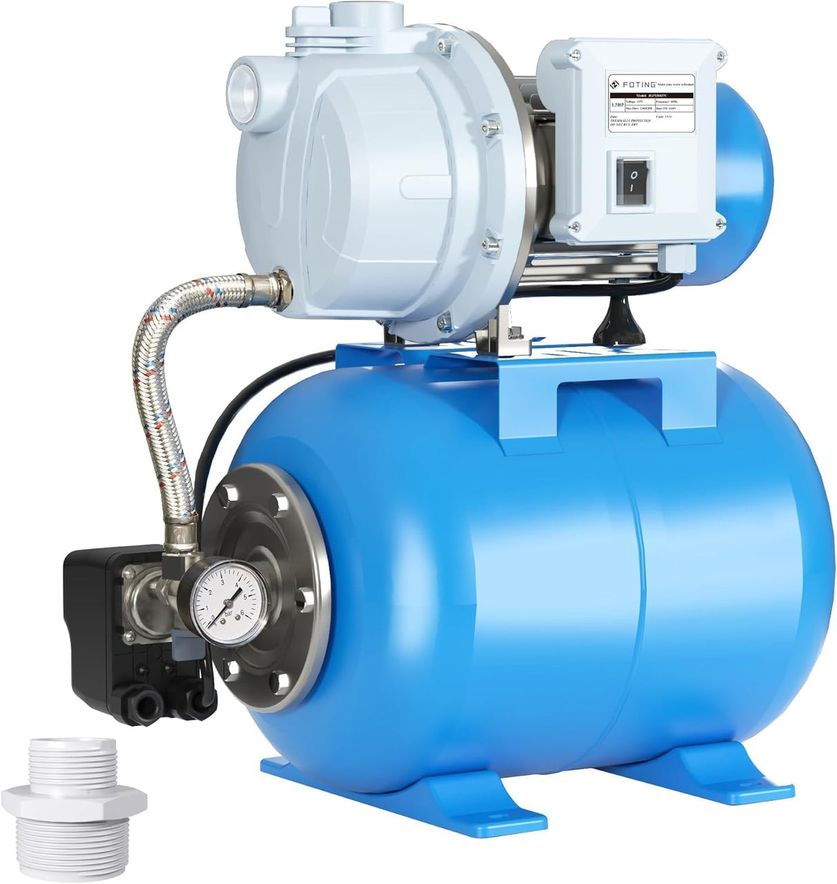 FOTING 1.5HP Shallow Well Pump — with Pressure Tank, Blue