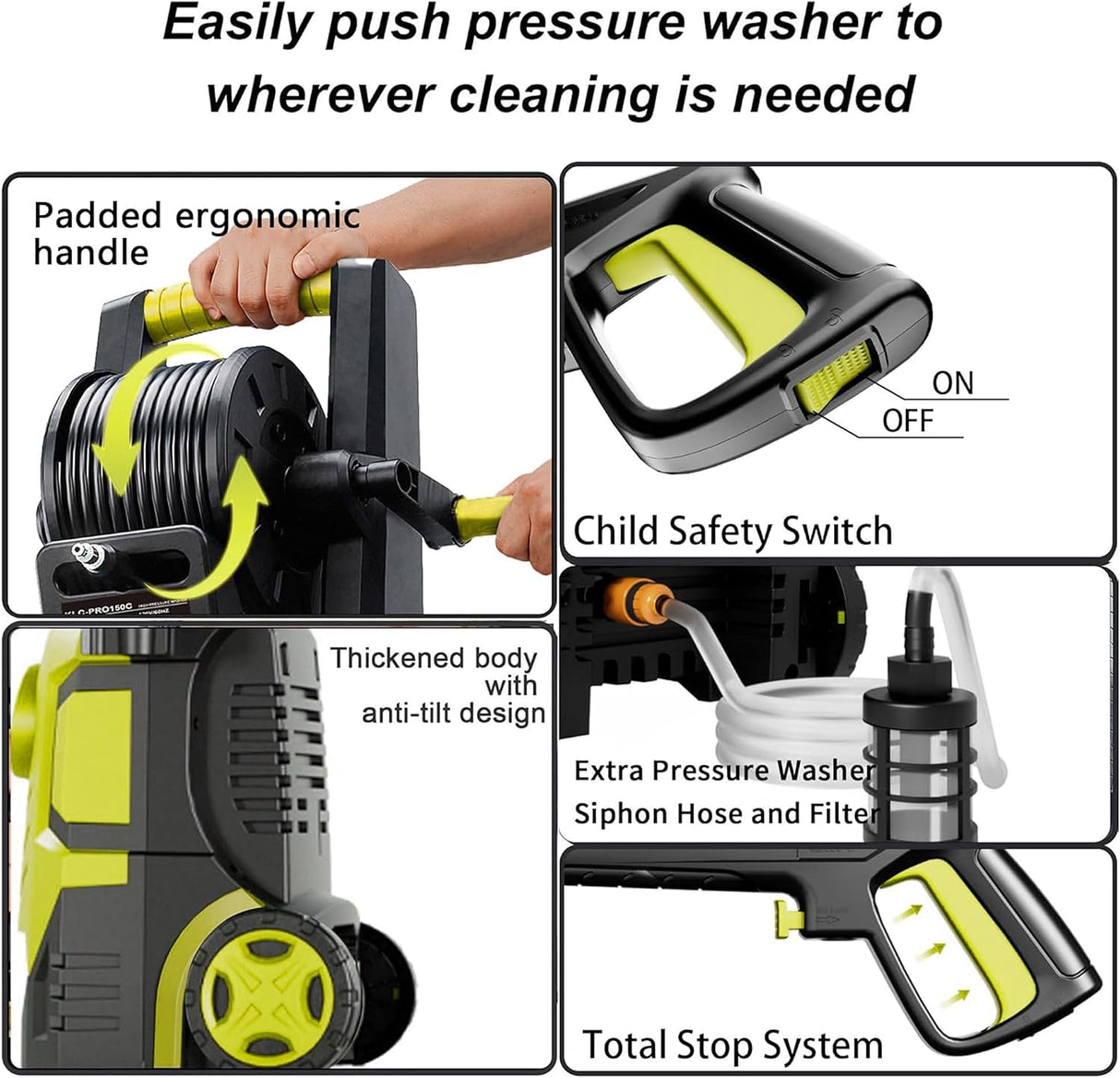 FOTING Pressure Washer 5000PSI — 8-Level Touch Screen, 34" Tall, Yellow