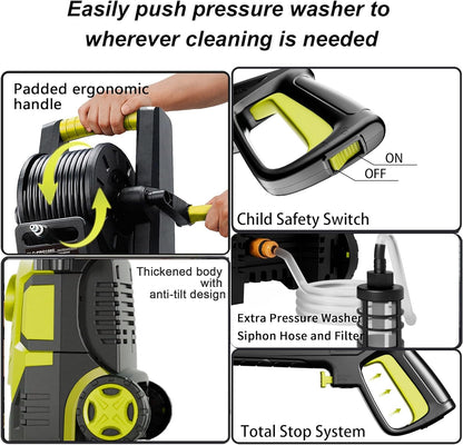 2026Upgraded Pressure Washer 5000PSI with Adjustable Touch Screen 8 Level, 34" Tall, 4 Quick Connect Nozzles,Inlet Hose&Filter&500mlFoam Cannon for Cars/Fences/Driveways/Home Cleaning,Yellow