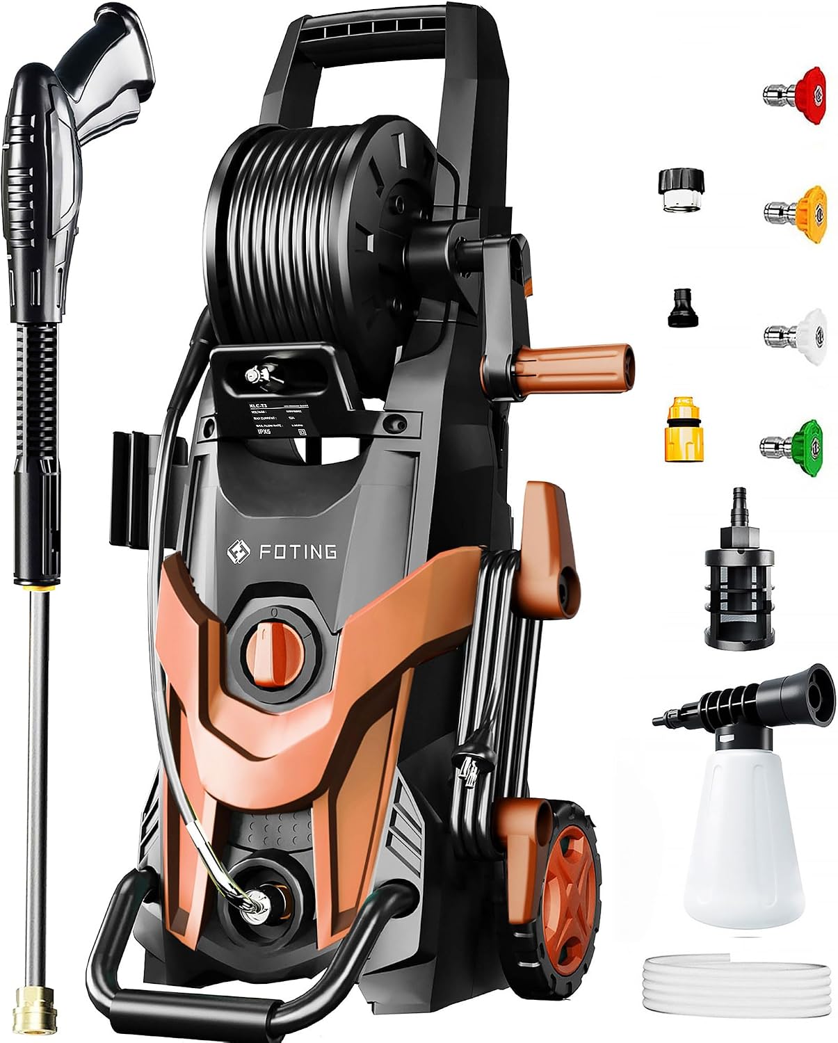 FOTING Pressure Washer 5000PSI — 8-Level Touch Screen, 34" Tall, Red