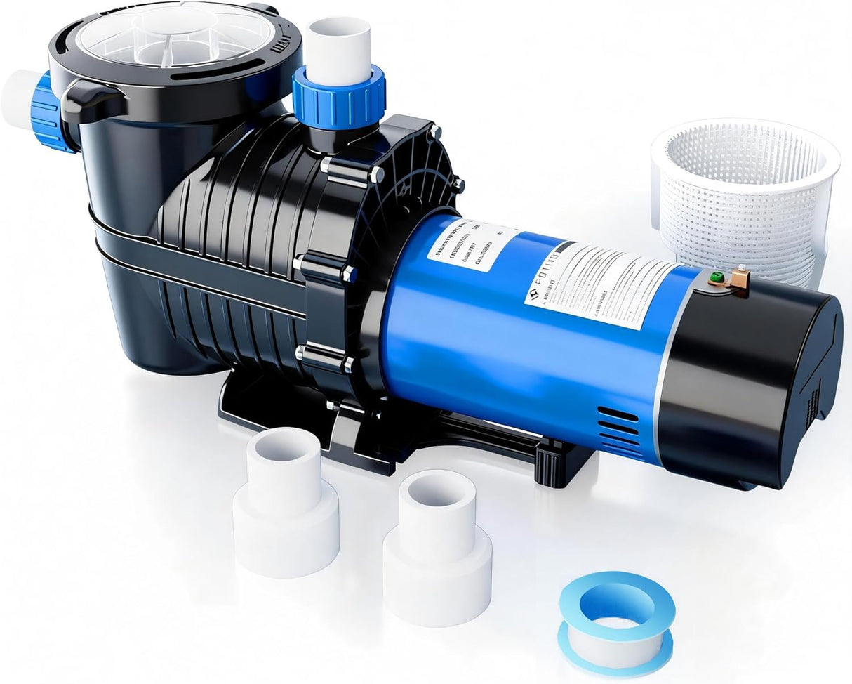 FOTING In/Above Ground Pool Pump — Self-Priming, High Flow, 1.5" & 2" NPT, Blue
