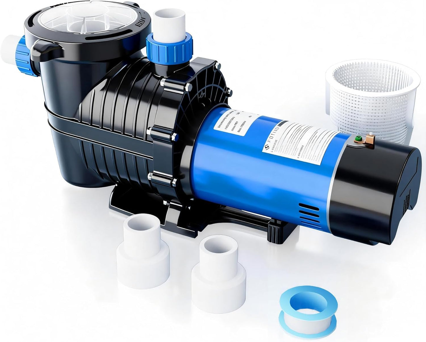 FOTING In/Above Ground Pool Pump, Self Primming Pool Pump High Flow 1.5" & 2" NPT Inlet Connectors, Dark Blue