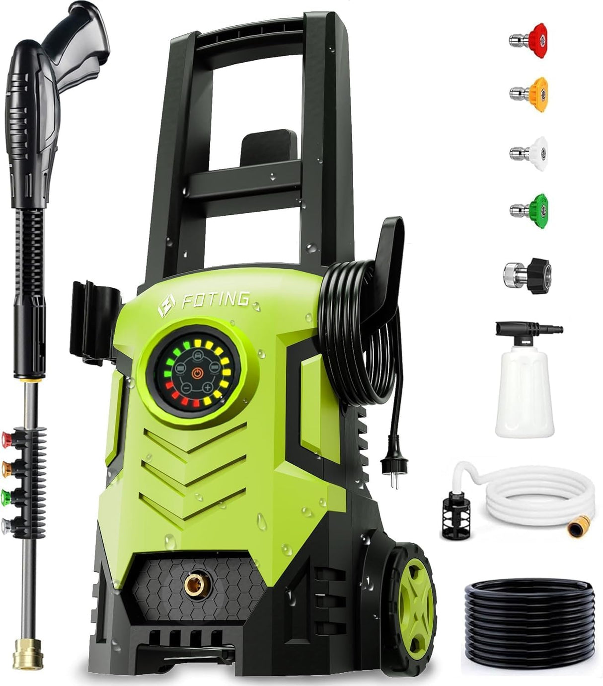 FOTING Electric Pressure Washer 4500PSI — 4 Nozzles & Foam Cannon, 30" Tall