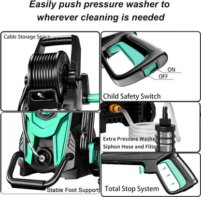 4500PSI with 4 Quick Connect Nozzles,Inlet Hose & Filter, Foam Cannon for Cars/Fences/Driveways/Patios/Home Cleaning,Blue