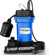 FOTING 3/4HP Cast Iron Sewage Pump 4500GPH — Auto Float Switch, 1-1/2" NPT, Blue