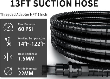 FOTING 1" Suction Hose Kit 13FT — Check Valve, NPT Adapter, PVC
