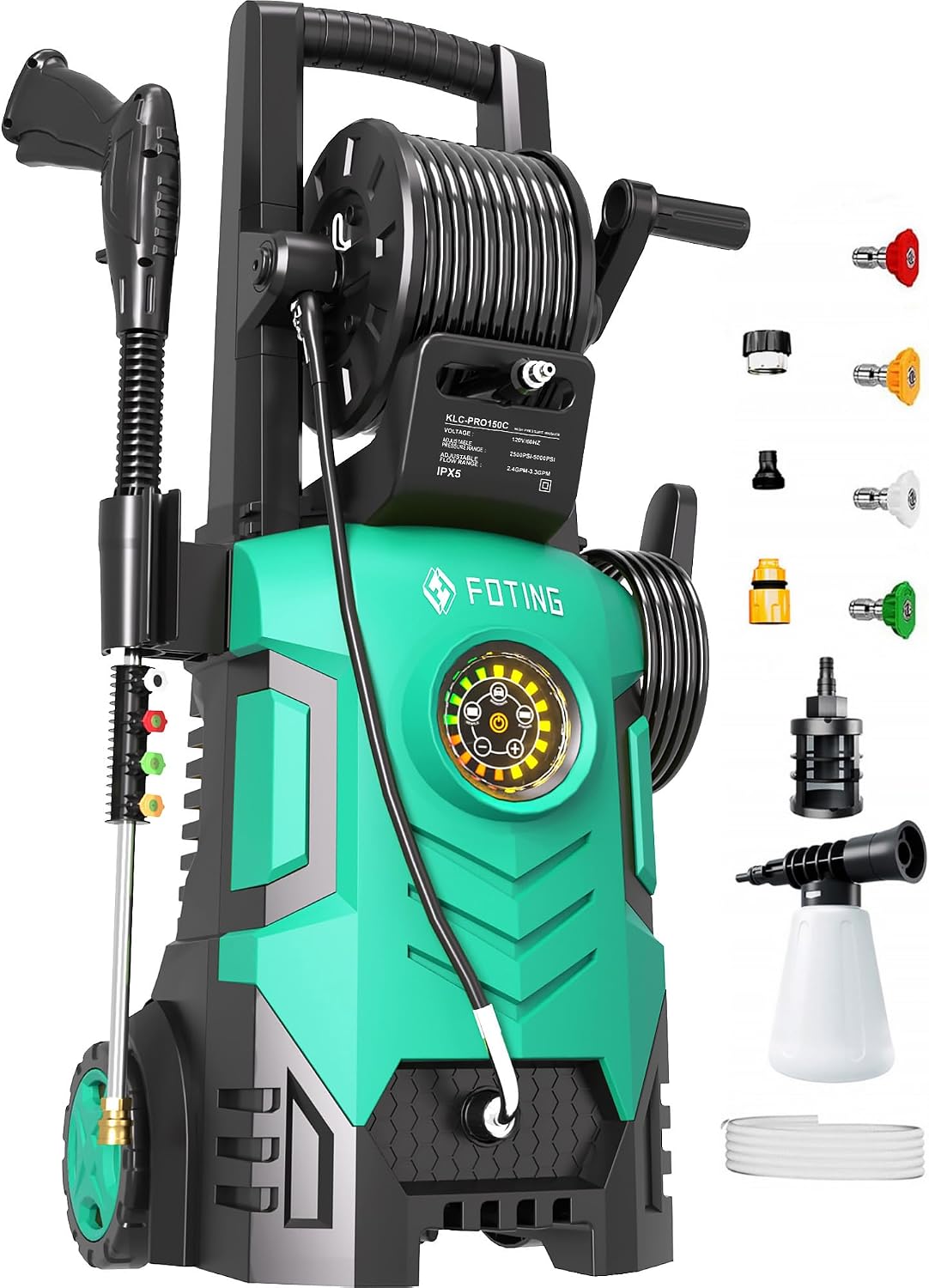 FOTING Electric Pressure Washer 5000PSI — 4 Nozzles & Foam Cannon, Yellow