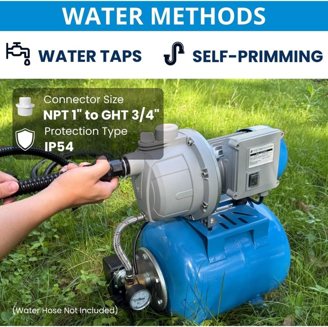 FOTING 1.5HP Shallow Well Jet Pump 1340GPH — Stainless Steel, Blue