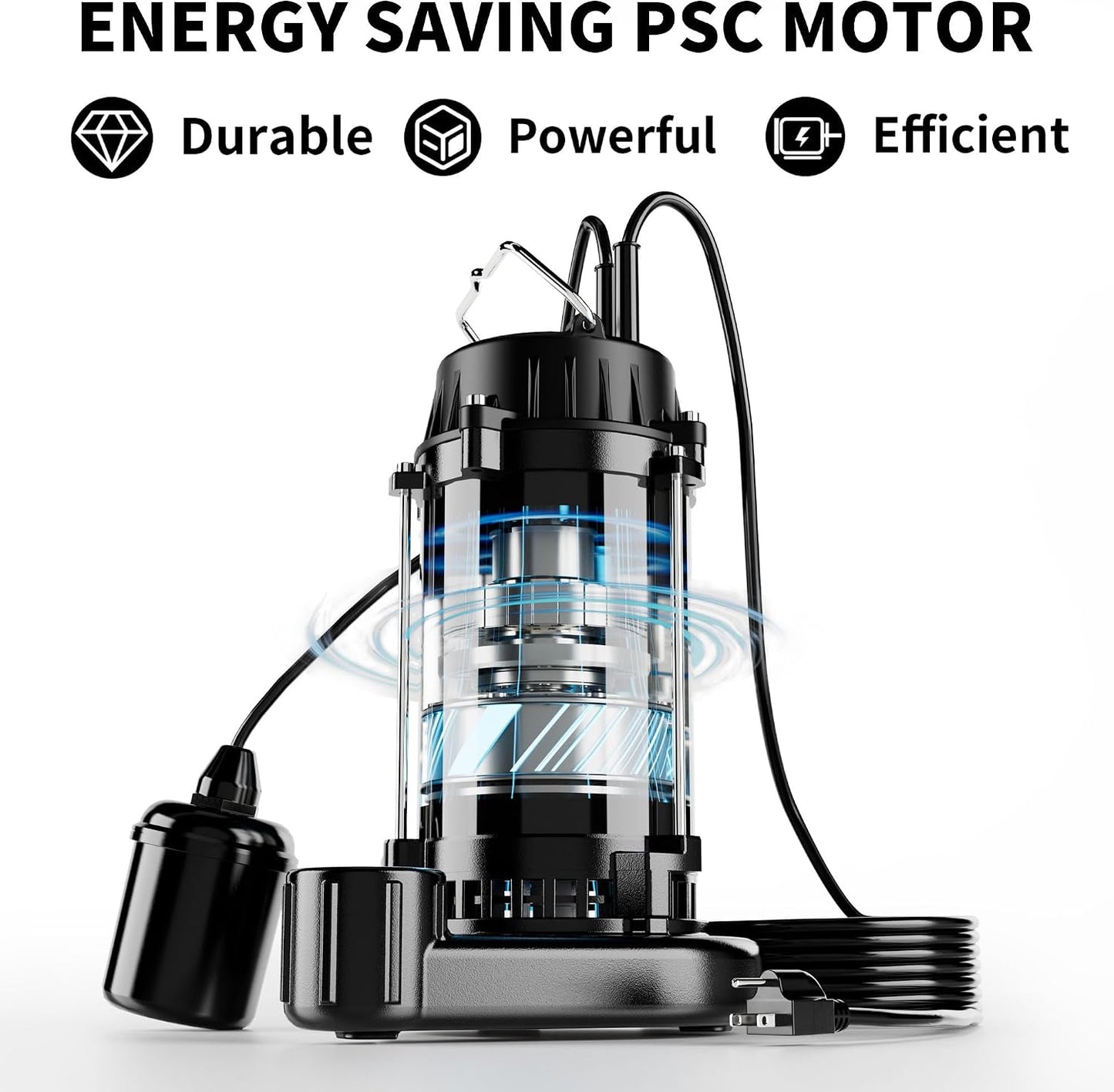 FOTING 1HP 6000GPH Sump Pump Submersible Sewage/Effluent Pump, Heavy Duty Cast Iron Septic Pump, Sump Pumps for Basement, Septic Tank, Sewage Well, Sewage System, 1-1/2'' NPT Discharge