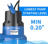 FOTING 1/2HP Submersible Utility Pump 2450GPH — Stainless Steel Base, 0.04" Depth, 10FT Cord
