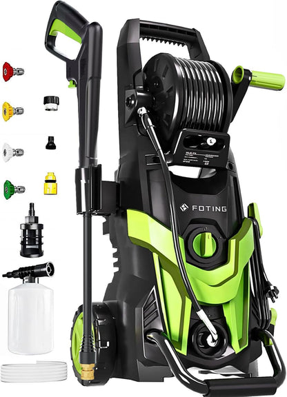 Pressure Washer 5000PSI with Adj-8-Level Touch Screen, 34" Tall Power Washer, 4 Quick Connect Nozzles,Cannon for Cars/Fences/Driveways/Home Cleaning,Green