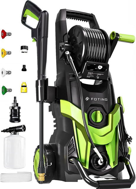 FOTING Pressure Washer 5000PSI — 8-Level Touch Screen, 34" Tall, Green