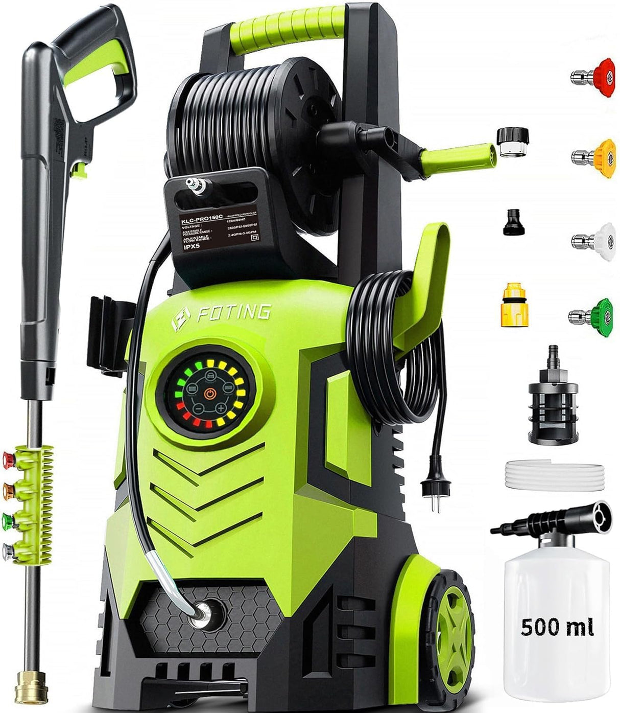 FOTING Pressure Washer 5000PSI — 8-Level Touch Screen, 34" Tall, Red