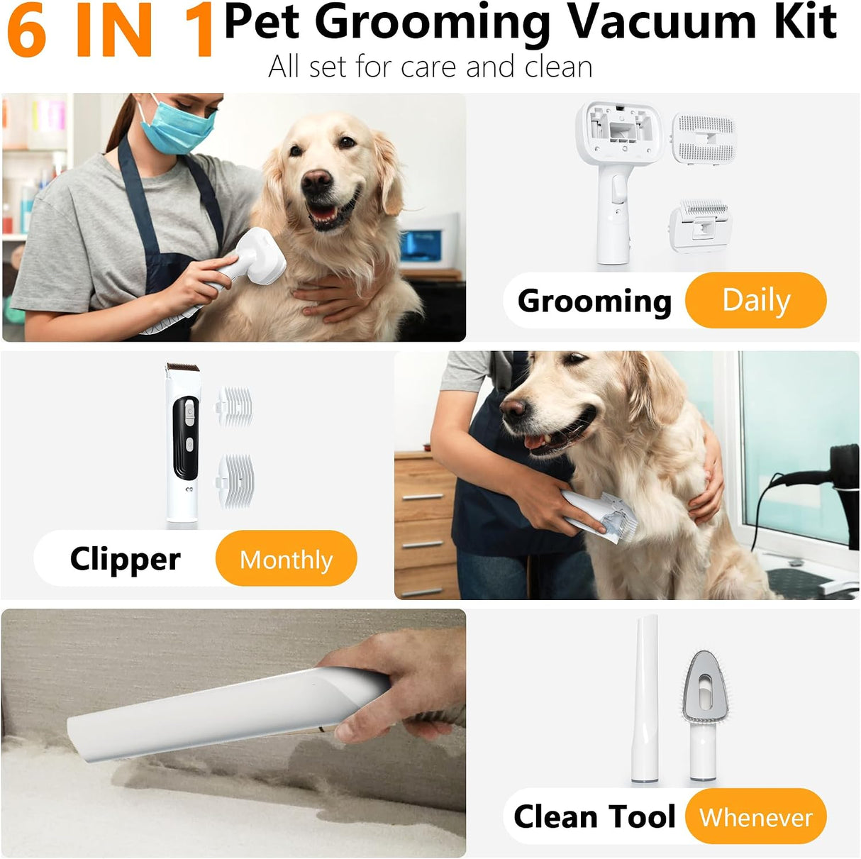 FOTING Dog Grooming Vacuum 6-in-1 — 10000Pa, 2.1L Dust Cup