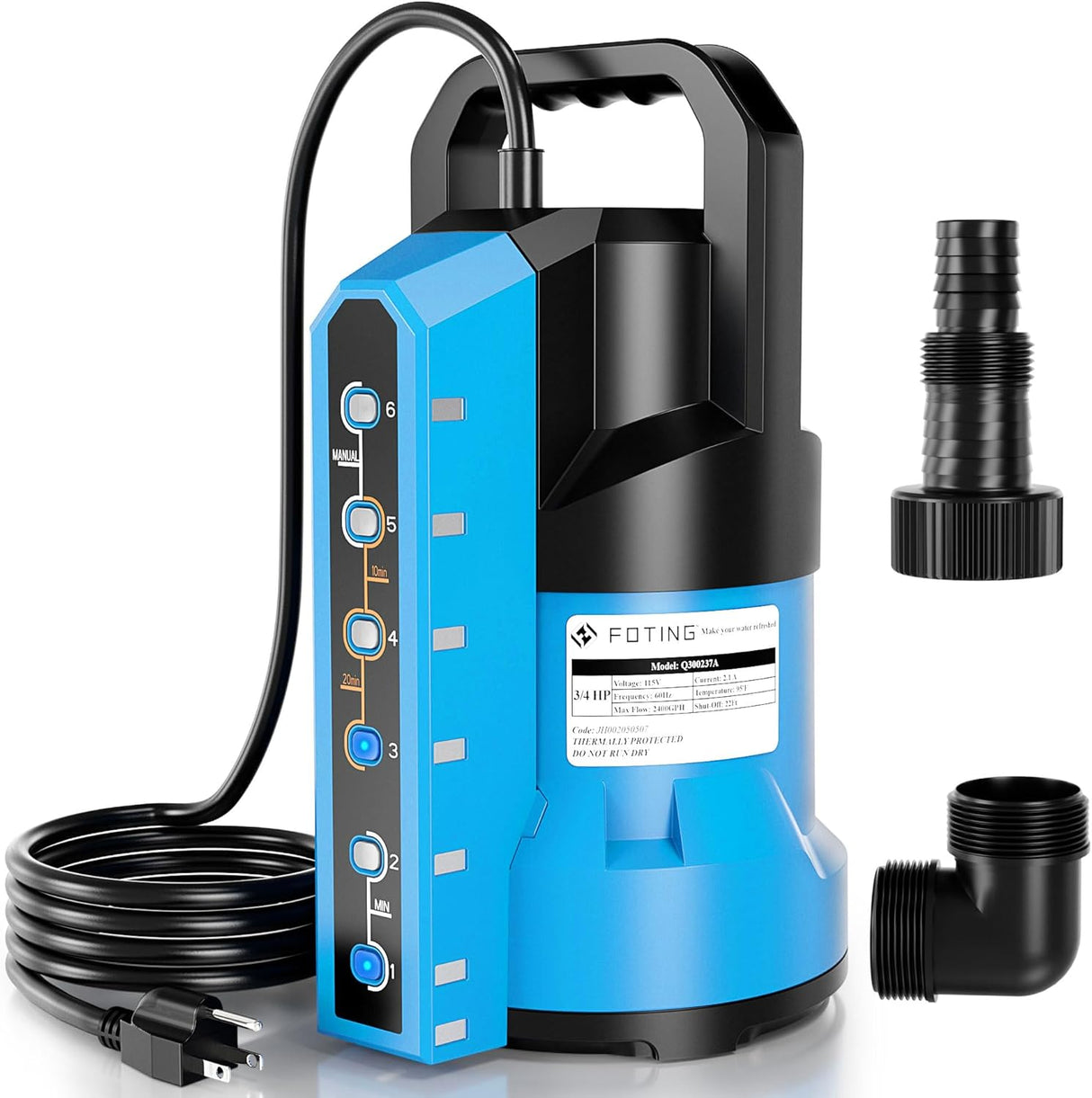 FOTING 3/4HP Submersible Sump Pump 2400GPH — Auto Float Switch, Blue