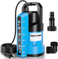 FOTING Sump Pump 3/4HP Automatic Submersible Water Pump, 2400GPH Thermoplastic Electric Portable Transfer Water Pump for Swimming Pool Garden Pond Basement with 16ft Cord, Drain Down to 0.04inch,Blue