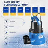 FOTING 1/2HP Submersible Utility Pump 2450GPH — Stainless Steel Base, 0.04" Depth, 10FT Cord