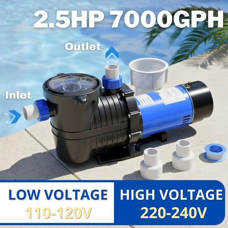 FOTING In/Above Ground Pool Pump — Self-Priming, High Flow, 1.5" & 2" NPT, Dark Blue & Black