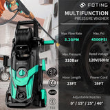FOTING Electric Pressure Washer 4500PSI — 4 Nozzles & Foam Cannon, Blue