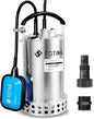 FOTING Full 304 Stainless Steel Sump Pump with Float Switch - 1HP 4600GPH Automatic Submersible Water Pump Fast Water Removal in Pools, Basements, Sewage, Hot Tubs Heater Flush Pit, ponds w/ 10FT Cord