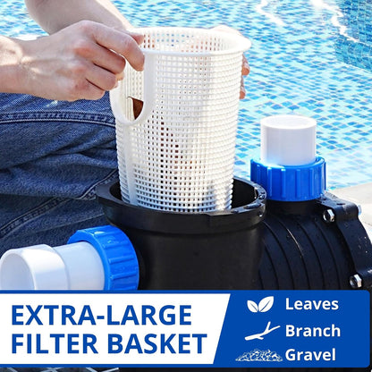 FOTING In/Above Ground Pool Pump, Self Primming Pool Pump High Flow 1.5" & 2" NPT Inlet Connectors, Blue&Black