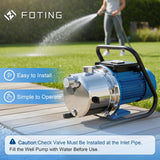 FOTING 1.6HP Shallow Well Jet Pump 1600GPH — Stainless Steel, 115V, Blue