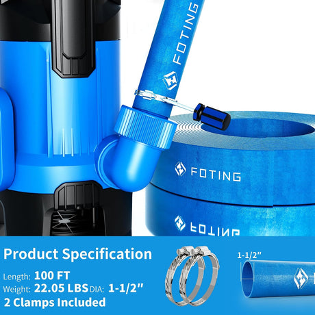 FOTING Pool Backwash Hose 100FT — 1-1/2" Heavy Duty PVC