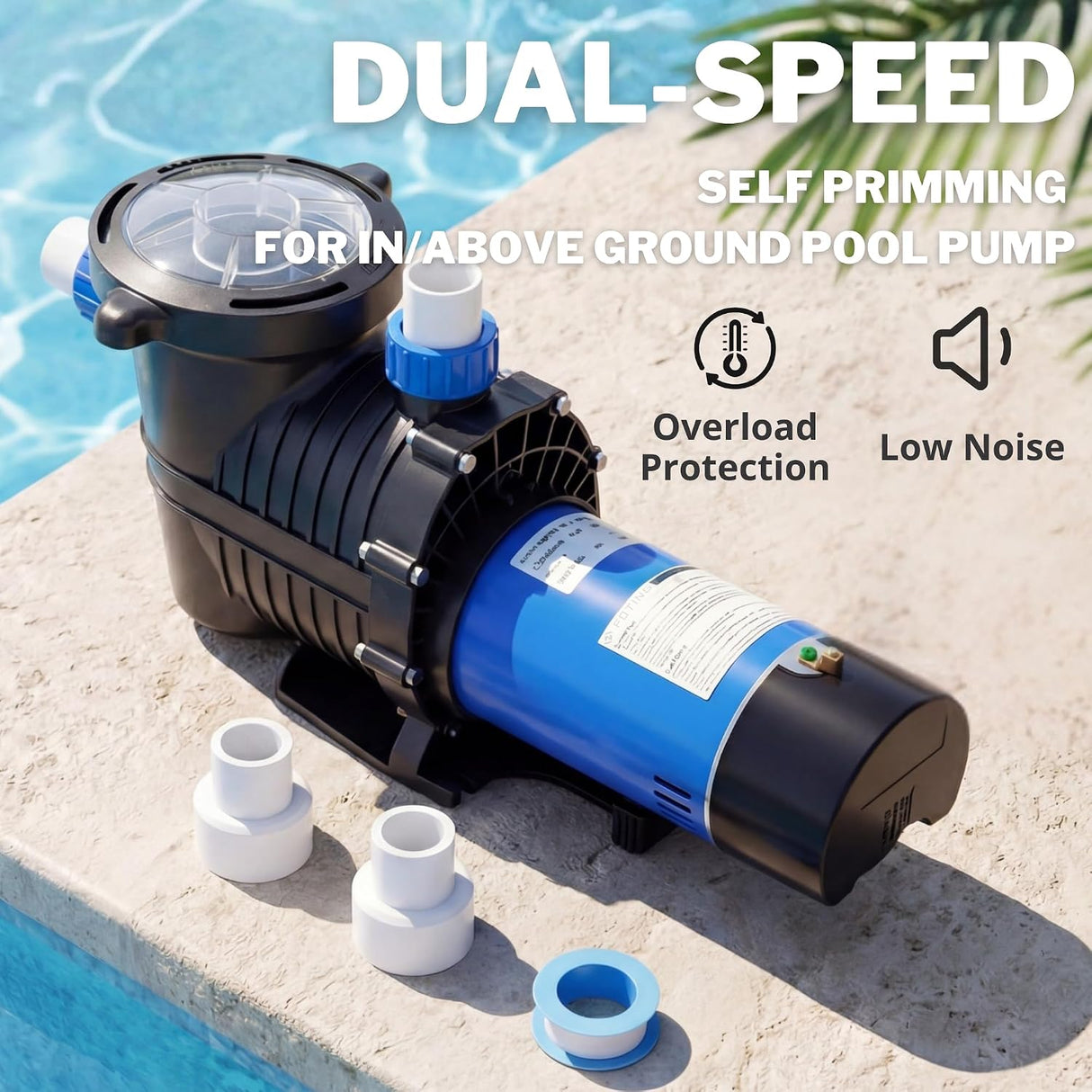 FOTING In/Above Ground Pool Pump — Self-Priming, High Flow, 1.5" & 2" NPT, Blue