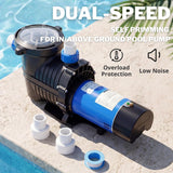 FOTING In/Above Ground Pool Pump — Self-Priming, High Flow, 1.5" & 2" NPT, Blue