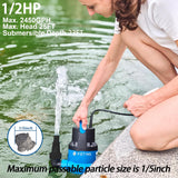 FOTING 1/2HP Submersible Utility Pump 2450GPH — Stainless Steel Base, 0.04" Depth, 10FT Cord (V2)