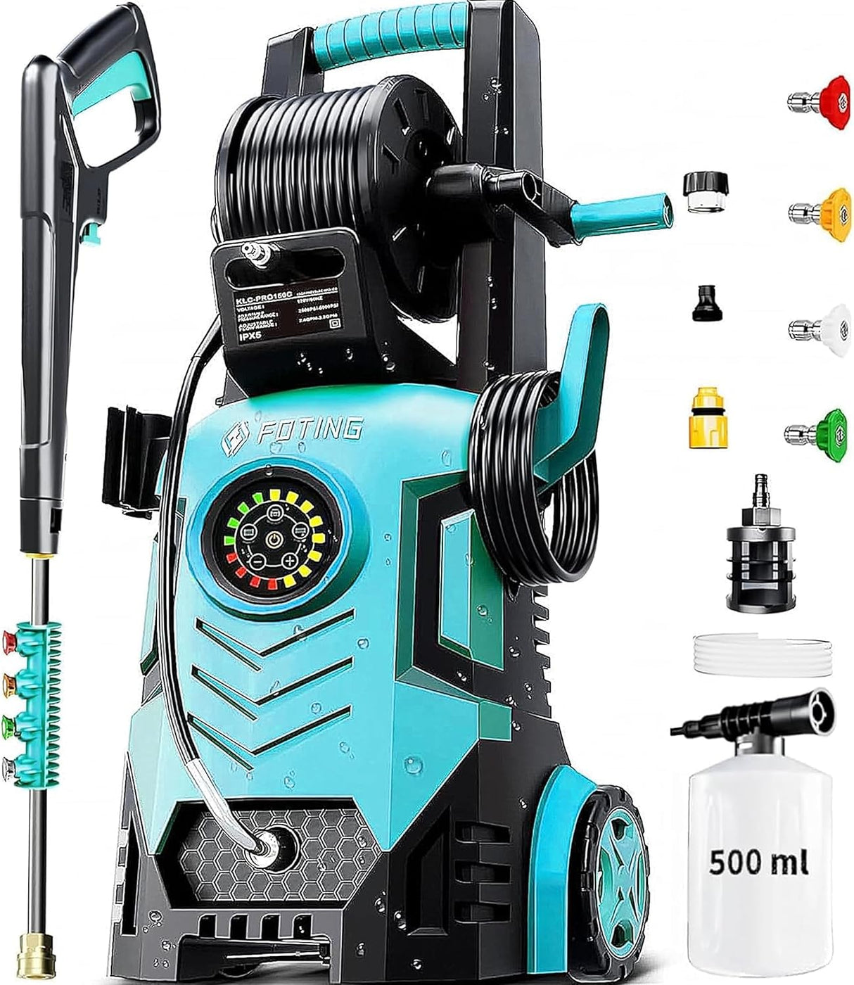 FOTING Pressure Washer 5000PSI — 8-Level Touch Screen, 34" Tall, Red