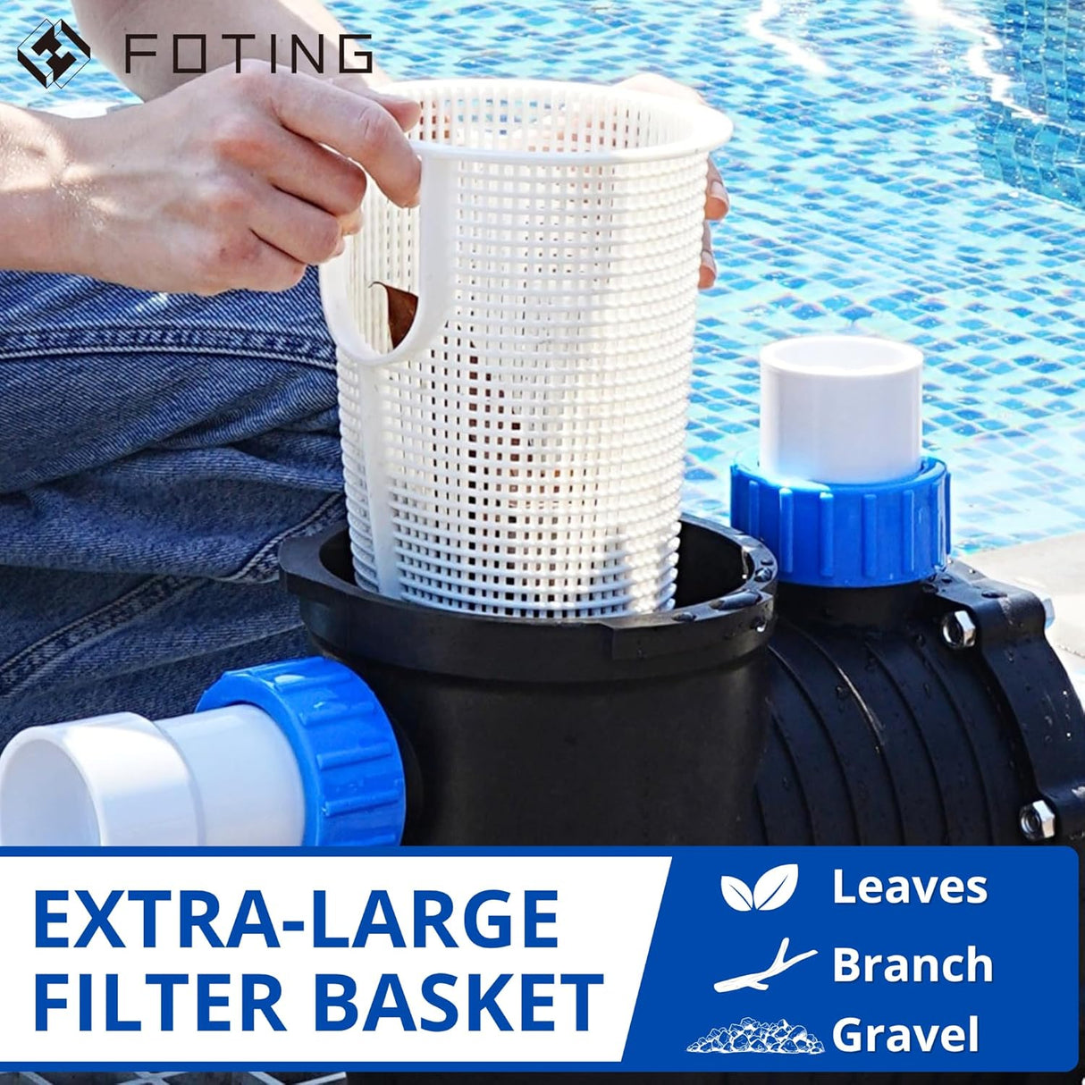 FOTING In/Above Ground Pool Pump — Self-Priming, High Flow, 1.5" & 2" NPT, Blue