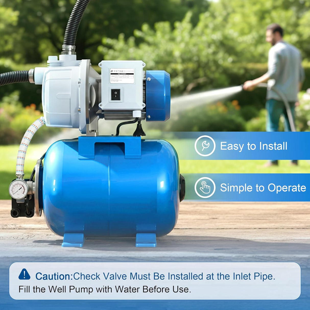 FOTING 1.5HP Shallow Well Jet Pump 1340GPH — Stainless Steel, Blue