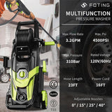 FOTING Electric Pressure Washer 4500PSI — 4 Nozzles & Foam Cannon, Green