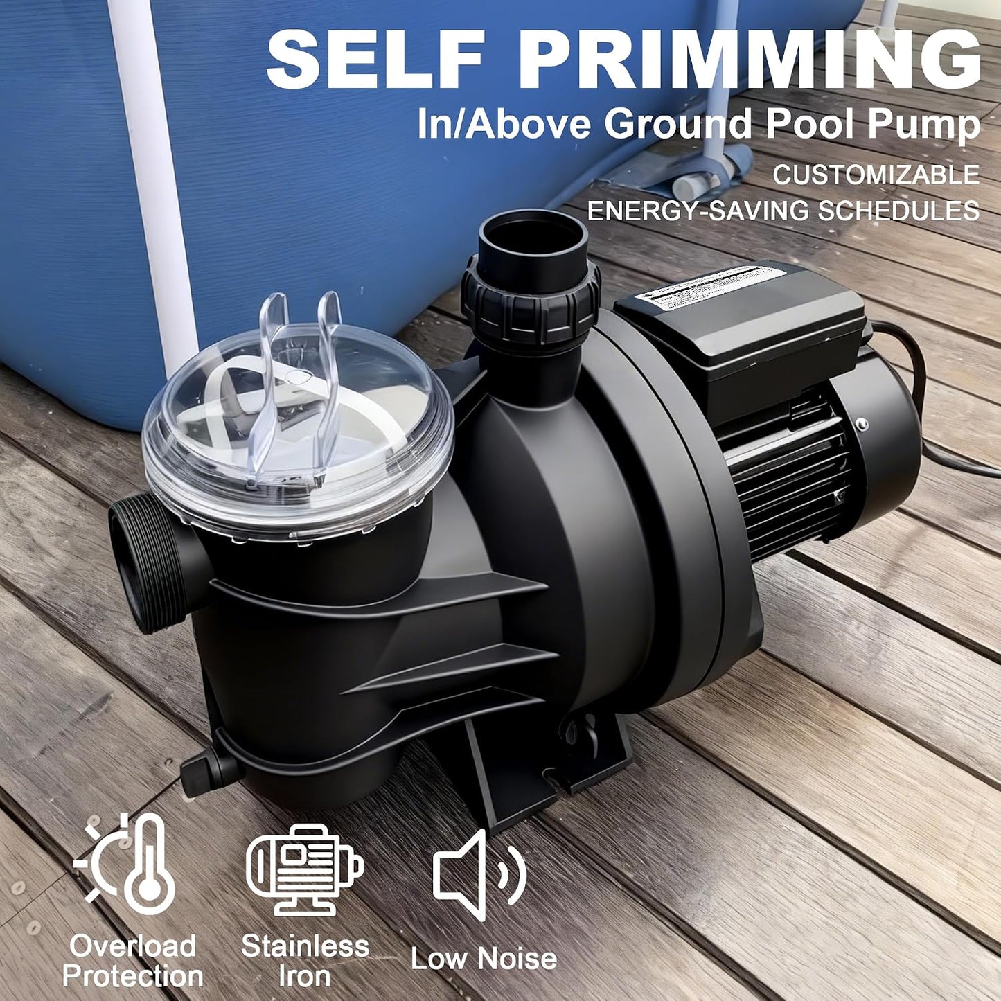 FOTING In/Above Ground Pool Pump, Self Primming (Single Speed, 1.5HP, 6000GPH, 115V)
