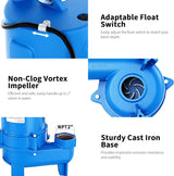 FOTING 1.5HP Cast Iron Sewage Pump 9000GPH — 2" NPT, Blue