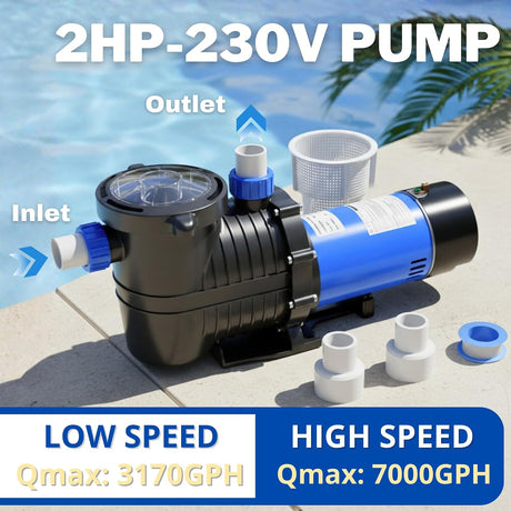 FOTING In/Above Ground Pool Pump — Self-Priming, High Flow, 1.5" & 2" NPT, Blue