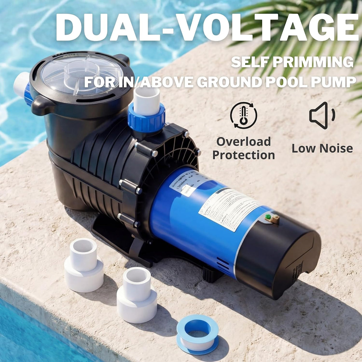 FOTING In/Above Ground Pool Pump — Self-Priming, High Flow, 1.5" & 2" NPT, Dark Blue & Black