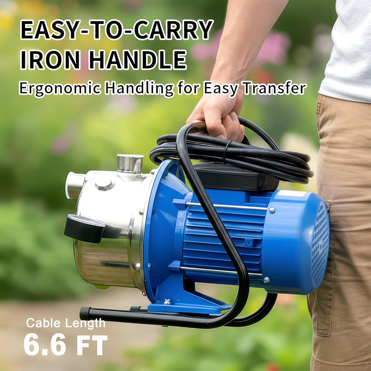 FOTING 1.6HP Shallow Well Jet Pump 1600GPH — Stainless Steel, 115V, Blue
