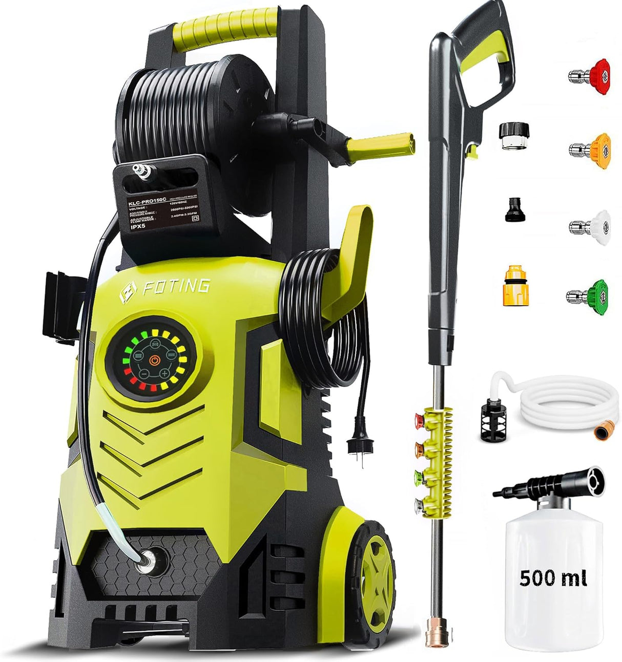 FOTING Pressure Washer 5000PSI — 8-Level Touch Screen, 34" Tall, Red (V2)