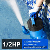 FOTING 1/2HP Submersible Sump Pump 4900GPH — Clean & Dirty Water, Blue