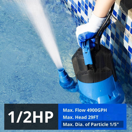 FOTING 1/2HP Submersible Sump Pump 4900GPH — Clean & Dirty Water, Blue
